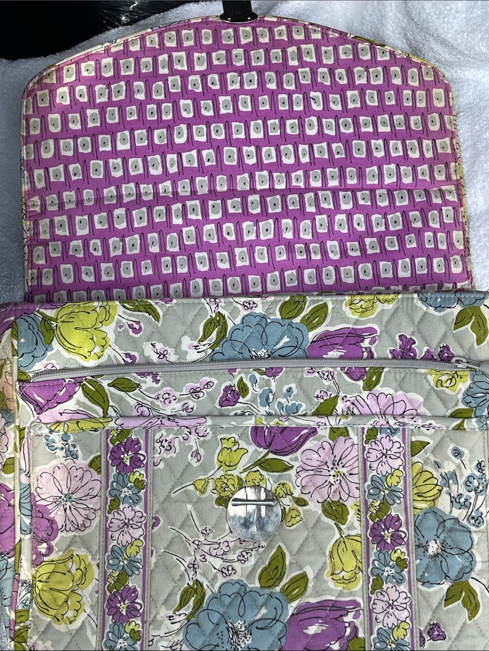Vera Bradley Quilted Floral Laptop Satchel in Beige, Purple & Blue - Picture 7 of 10